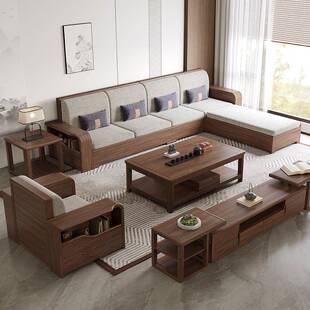 实木沙胡发南美黑桃木储冬夏两用现代木沙发客厅直物排全GD-XW22#