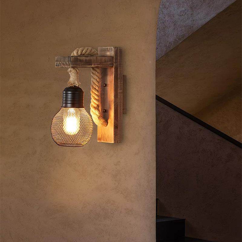 式复古实木壁餐厅饭店民宿走灯廊美193过道餐饮店工壁业风麻绳墙,家装灯饰光源,壁灯,淘宝优惠券,粉丝福利购,淘宝优惠卷