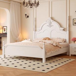 美式 复.古法奶油风 实木NYL人床白色现代简约公主床1.5M18M双床式