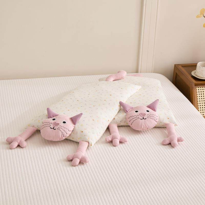 可猫咪全棉双层人纱荞棉麦枕YBR儿童纯低枕芯单可拆卸枕头宝爱宝