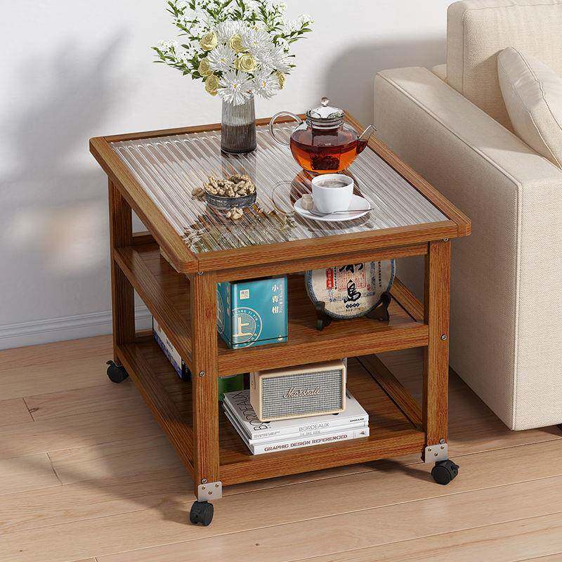 茶水柜带边轮UQQ沙发边柜移动茶车可楠竹几钢化玻璃小茶多功能几