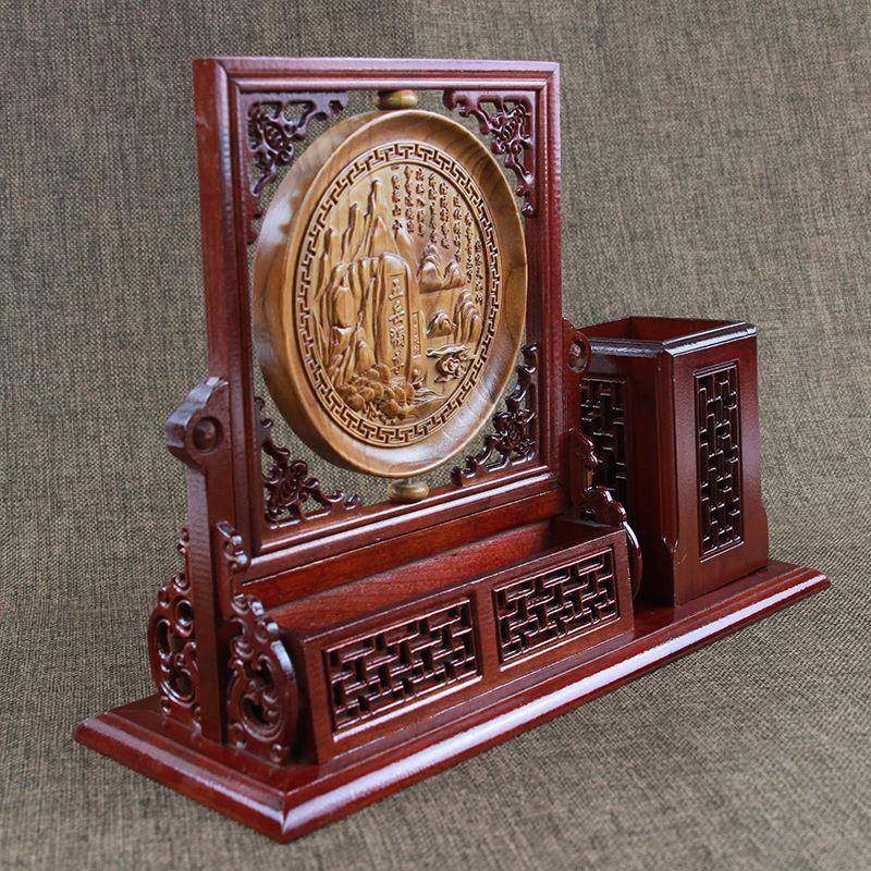 木字福中式笔筒笔架桃名片夹泰山办公桌DSJ-0378书房仿古实木雕刻,家居饰品,木雕,淘宝优惠券,粉丝福利购,淘宝优惠卷