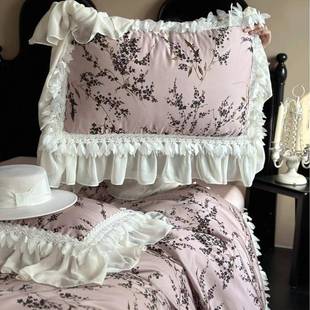 复古蕾丝边丝滑棉丝四件套天法式SJI浪漫羽毛轻奢裸睡花床上用品