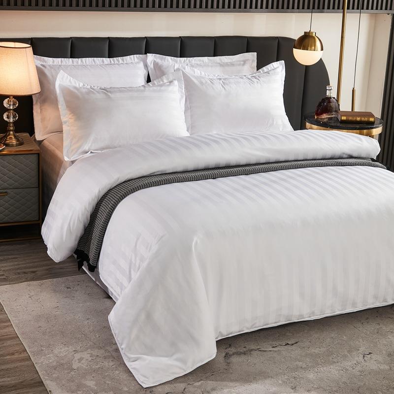 酒店宾KX馆四件三套80全支纯棉民宿套件套酒店布草被白色贡缎套床