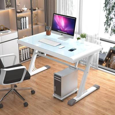 简电脑电脑桌台式WERAT简用易家书桌钢化约玻璃室桌子办公桌卧学