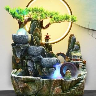 高山环流水摆件厅造鱼缸假山循水车喷泉盆装饰生财客风水轮WUP转