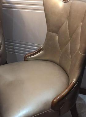 脏不韩脱皮餐椅实软包IML欧式皮椅子餐厅酒店木饭店凳棕耐灰色式T