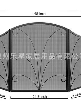 防欧式三折铁炉艺壁屏风火防空PF01-S2W溅护栏黑色镂雕花客厅别墅