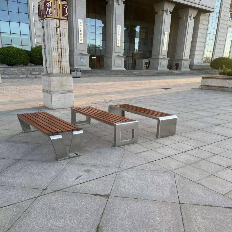 量大优惠不锈钢户外休闲实木长椅塑木公共座椅长条椅排椅公园椅