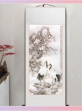 YK松鹤延年国画版玄画竖卷轴49330挂3画新中式客厅装饰画关中国风