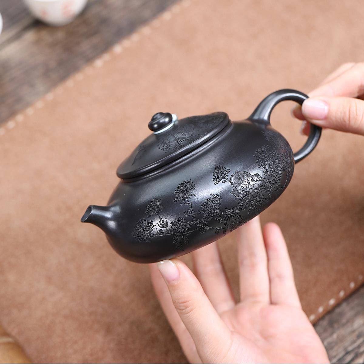 手ZHIFU-38宜紫砂壶生工制作原矿养石黄赏菊寒兴江茶壶茶具易包浆