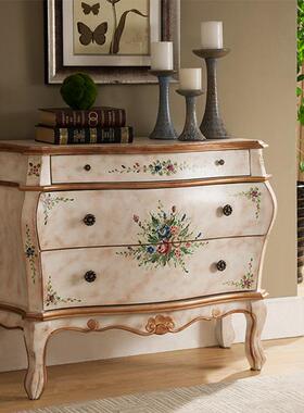 xy欧式美式复古斗柜柜实木卧三室客厅简约收纳柜轻奢靠墙CPAt彩绘