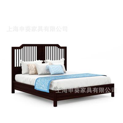 新式实双人床现代1.8米双人布艺床样板木00880房别主卧床酒中店墅