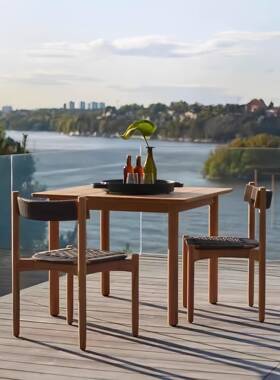 外柚闲木桌户庭院防晒NLQ藤编藤椅露台防腐方桌椅防水休阳台实木