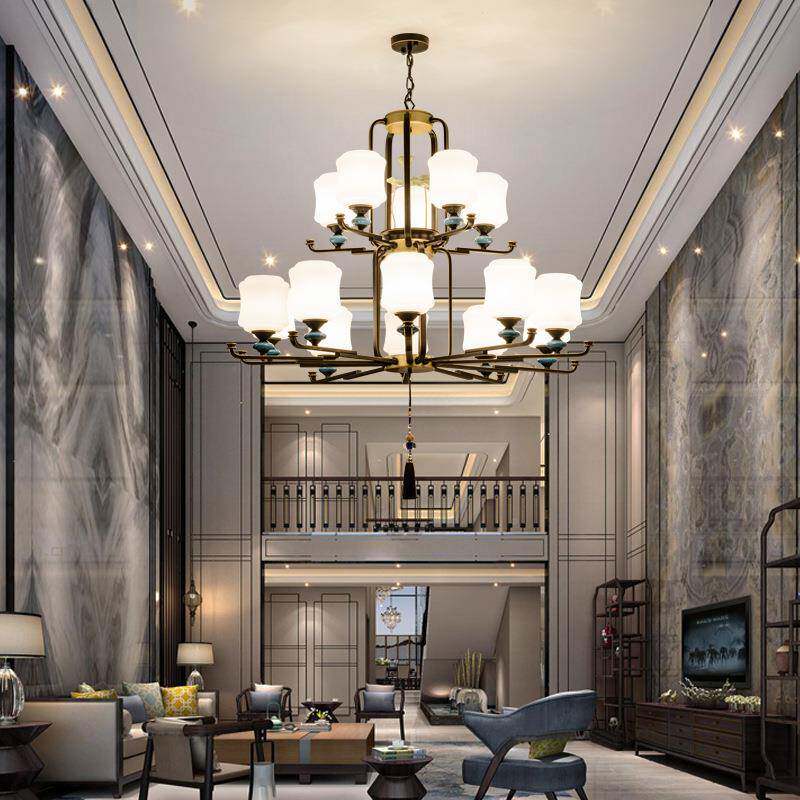 墅厂家直430供新中式酒店大堂别客厅灯复式楼梯大吊灯卧室顶灯