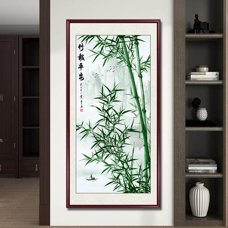 竹平ARO安子水墨画入户玄竹关装饰画客厅挂画报花鸟国画竖中式版