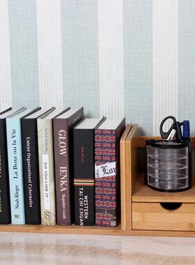 楠竹简易书架学生置XYQ小桌上书架物架办公收缩纳架子伸单抽屉书