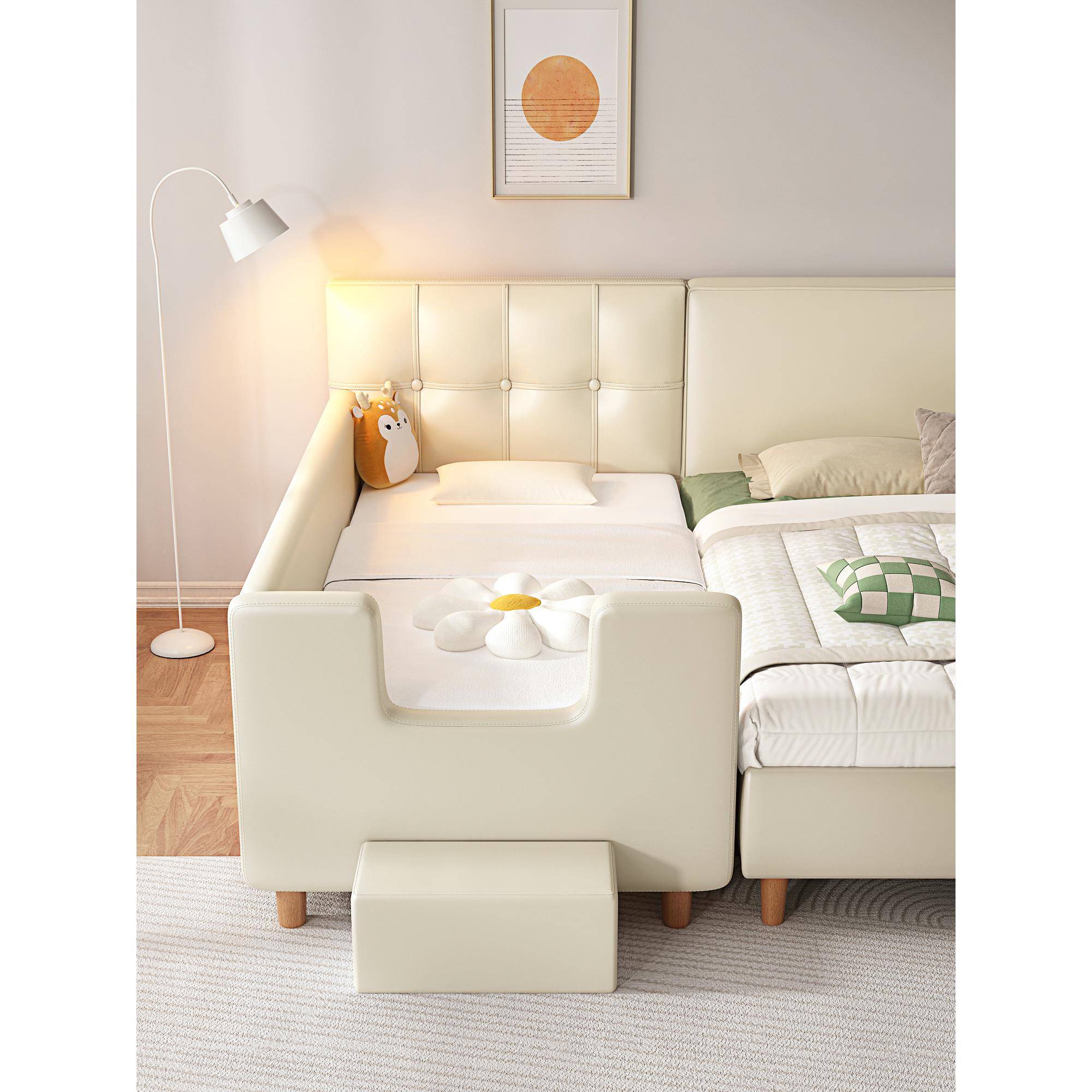 ft婴奶油风童床带儿护栏小床儿男孩女孩公主床宝边宝床PLB加宽拼