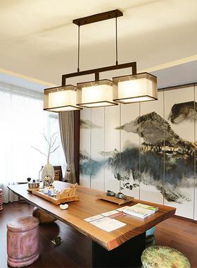 新中式H968台三餐厅吊灯头布艺现代简约吧灯具创意铁艺仿l古长方