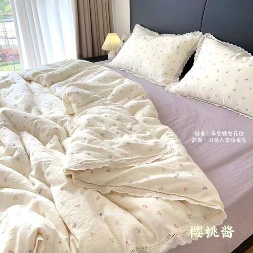 全棉双层纱双层四件套A母花婴纯棉类纱边布学生JDA宿舍三件套