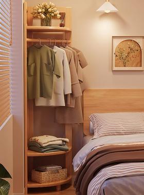 实木帽架卧室落地转角省空间衣架靠纳衣墙小户型房间挂89125收置