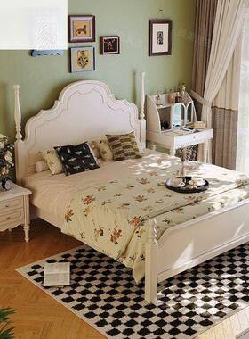 美式复古实木床1家用.8m法式简50421约形主卧轻奢弧床头1.5m双大