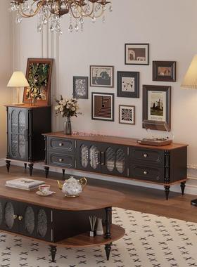 式中古风实木电视柜收美式客厅ZMW茶几小户法型合组家用落地纳储