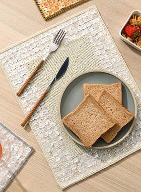 西餐隔热防热软餐垫贝壳串珠方形桌59980碗垫意样创板房装饰创意