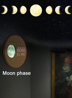 创意钟模月像实木挂新款EC-W102LE拟D简约木制挂钟电子夜光挂家钟
