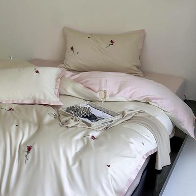 100支花凉兰精莱赛尔天丝绣拼角四套WID件套轻奢冰丝感被床单床上