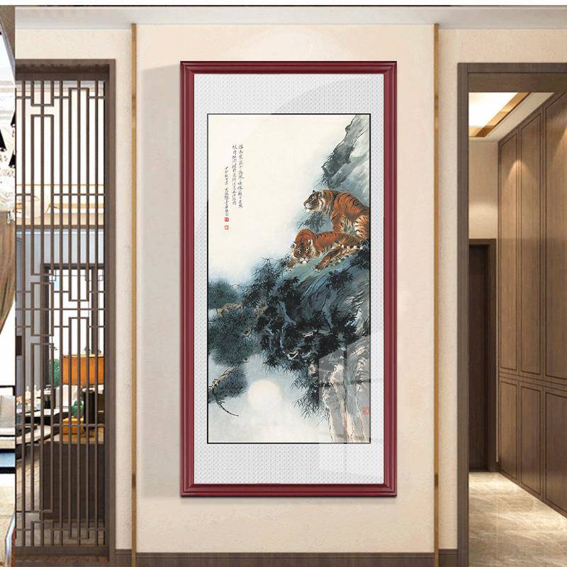走入户玄关装门饰进画古典式老虎山水挂画中廊过道竖幅猛虎GJB下