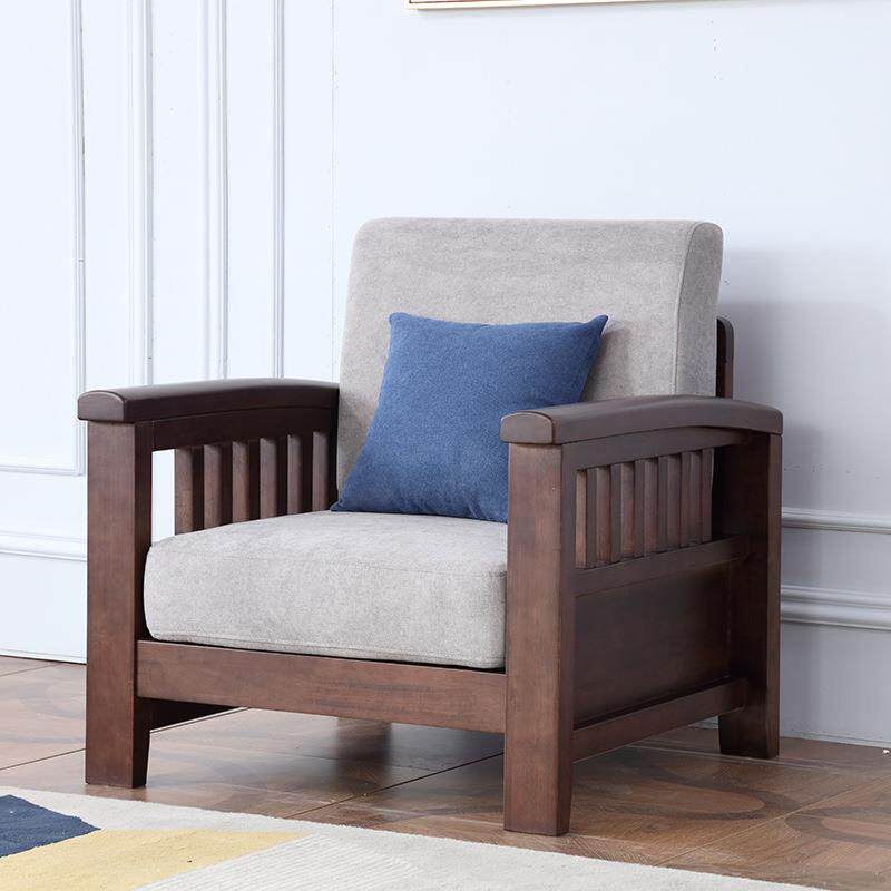 实沙美式古风橡胶木框架布发套可复拆洗9301木简美木沙发