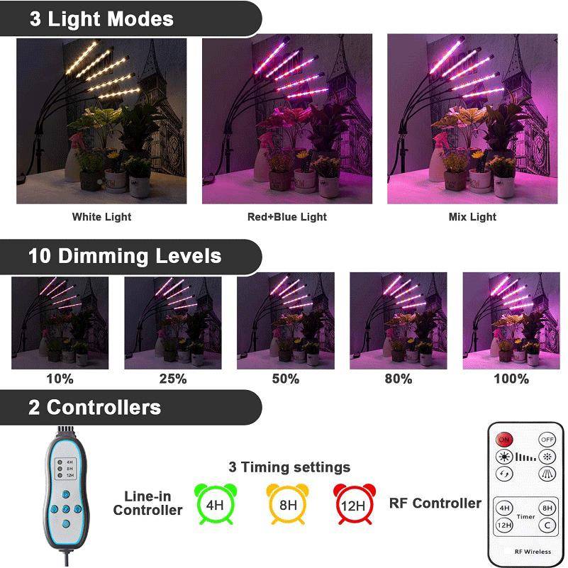 20环5款2三脚架五头三SQB色LED80W全光谱小24时循定时长条植物灯
