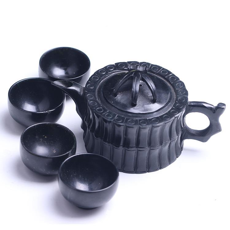 蓝田墨玉绿玉喜上眉梢茶橄SSG石壶祁连玉墨玉黑榄茶具