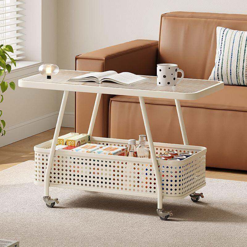 双层658推轻车奢感客厅岩板沙发边推几移角几带轮可动小车侧边柜