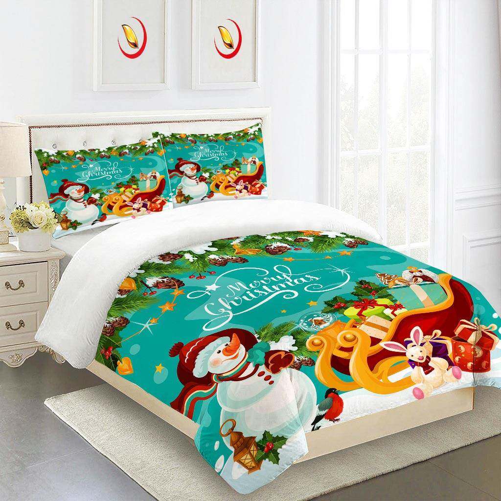 圣诞节 40支床上四件套 水洗棉家纺被套枕套床单来图印花厂家