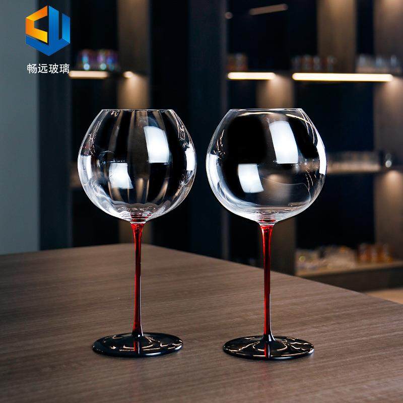 轻奢水晶勃垦地红酒杯红挺黑底凹底酒杯波尔多香槟杯葡萄高脚酒杯