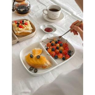 分格餐盘 陶瓷两格分食分菜餐具盘子大人儿童菜盘分隔早餐盘