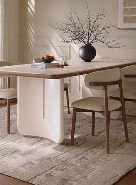 家用岩板小户型桌组合桌原方圆实木饭餐两用QME伸缩北欧简约木餐