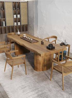 茶式桌椅板组合实木大茶桌茶台新中禅意办公JVB原木泡茶室桌简约