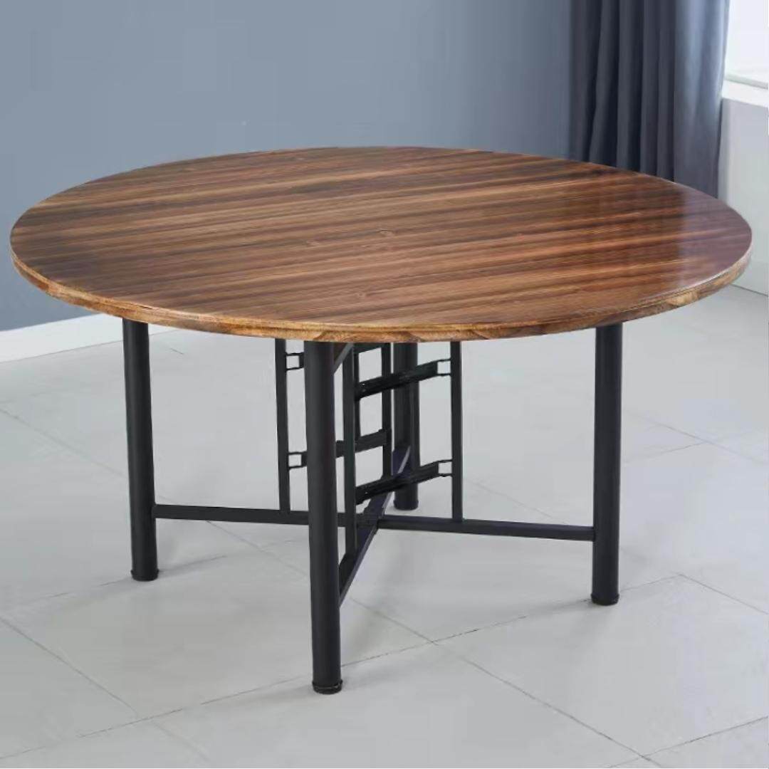 面大圆桌加板厚带转盘折叠桌架宴会酒席饭店餐实木大圆厅简约木吃