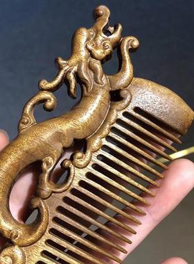 结婚GX-07133对梳户龙凤呈祥金丝木雕刻图案木梳手工打磨子梳送楠