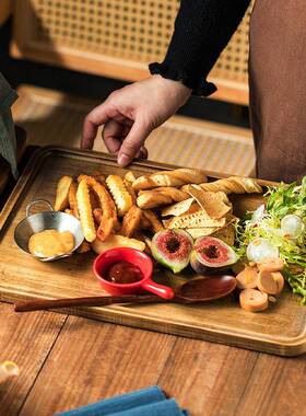 炸物盘子小小食拼盘烧摆菜RIJ盘长烤方形浅托木盘质实木茶盘吃盘