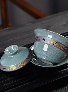 厂直家销哥19328窑功夫装茶具套特色开片浮茶雕竹节壶盖碗整套陶