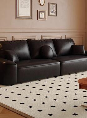 法复风油蜡古皮沙发小户型客厅家用公寓中古做风旧38338棕色直式
