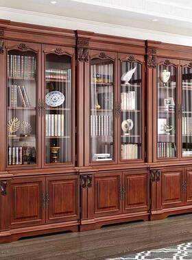 美式实木六门书柜物柜储组地合落书柜尺寸长28830*42DWT1*205复古