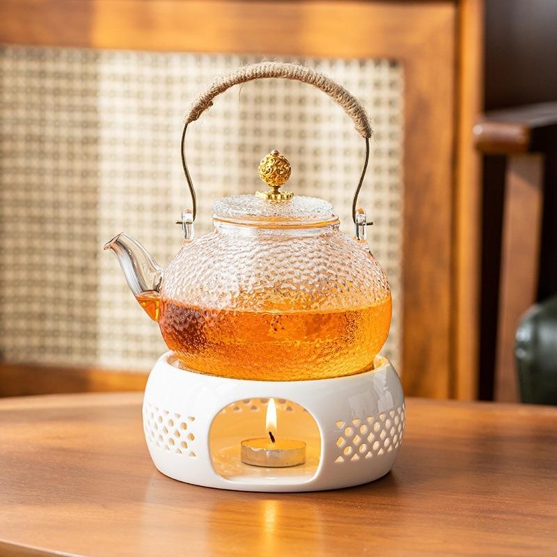 日式下午茶具23084整套花茶茶壶蜡煮茶烛台烛玻可加热水果茶锤纹