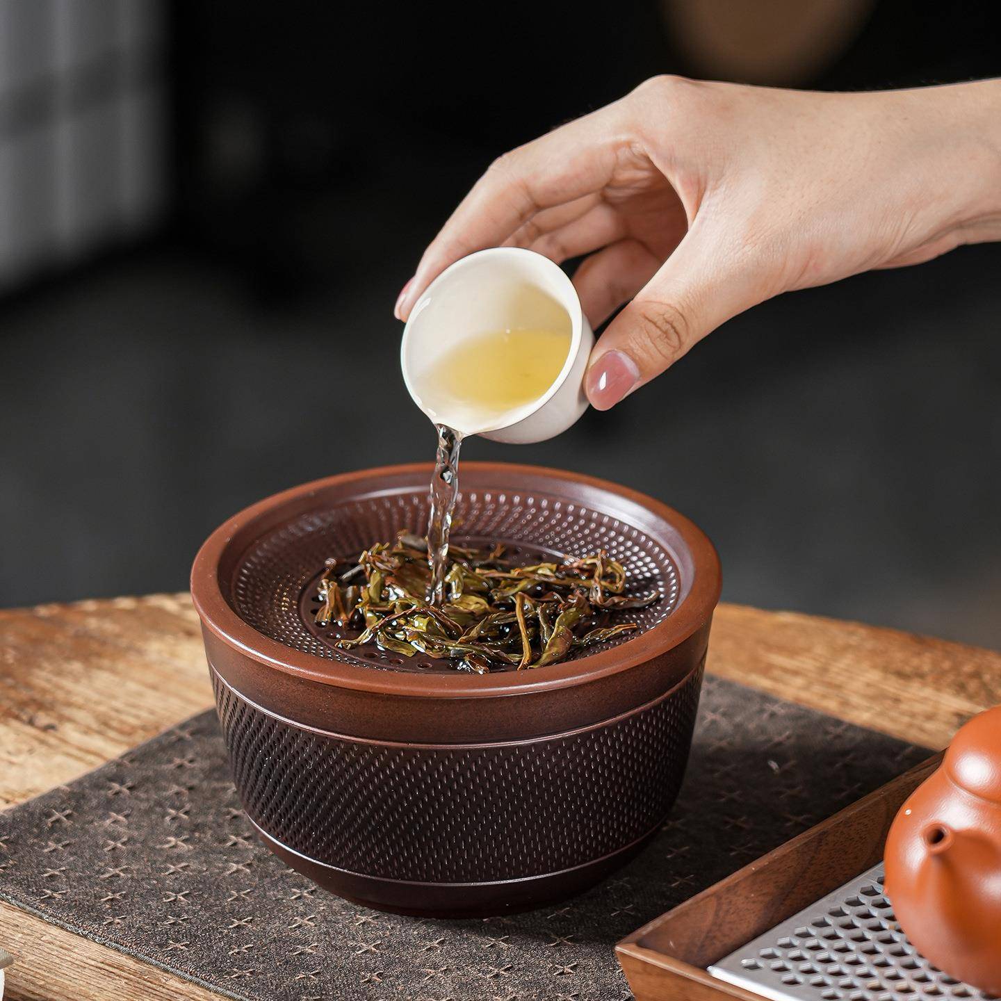 紫陶复古水盂茶洗陶建渣水渣分离废茶水缸家用粗过滤茶88532水跳