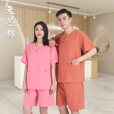 026年新款高档竹节棉泰式服桑拿蒸服汗浴服纯棉洗浴服男女2TMI套