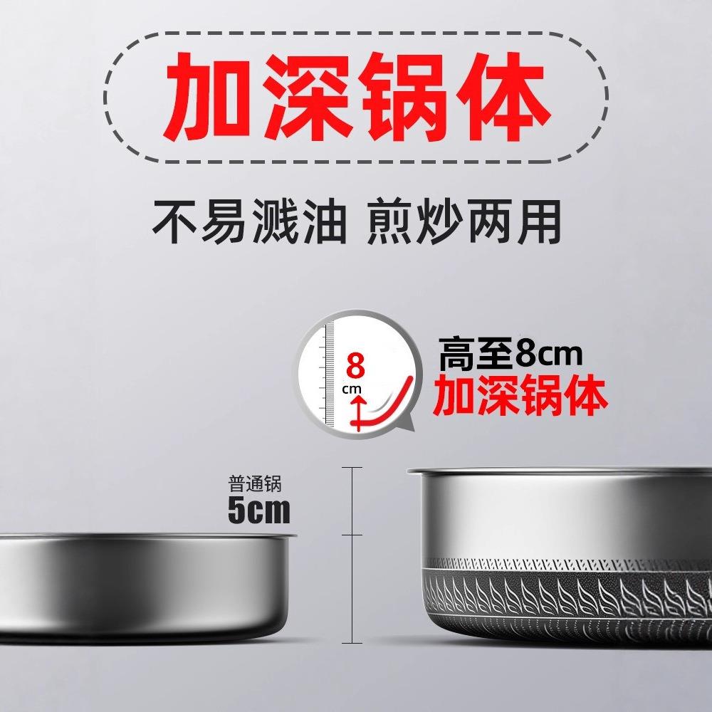 3粘16不锅钢加深煎三层锈钢8CM加高平底锅B029不锅复合底牛排煎蛋